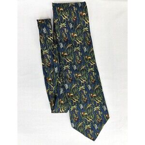 SALVATORE FERRAGAMO Navy Blue Jungle Men's Silk Neck Tie Lion Tiger Giraffe
